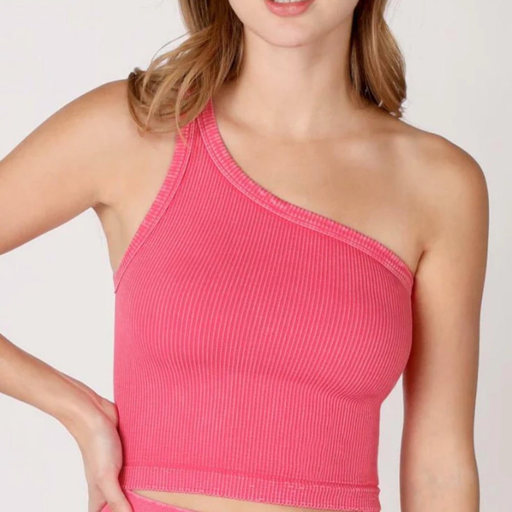 Nikibiki Pink Asymmetrical Ribbed Tank Top